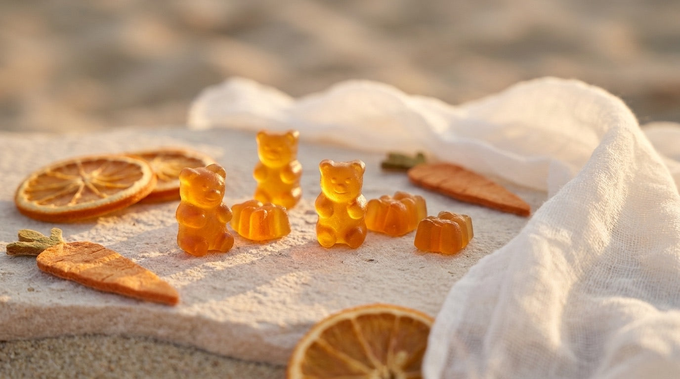Gummies oursons orange ambré pour une routine glow sans UV